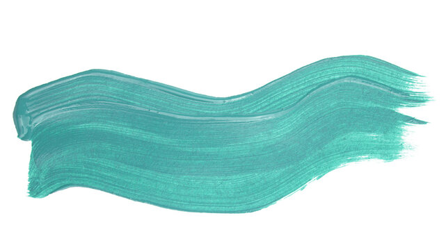 Turquoise blue brush stroke paiting over isolated background, canvas watercolor texture