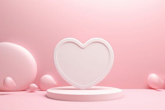 Mock up with podium for product display. Saint Valentine's day pink background