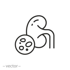 stones in the kidneys icon, urinary system problem, thin line symbol - editable stroke vector illustration