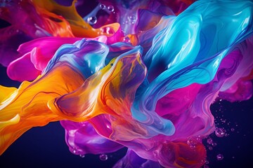 Vibrant swirls of multicolored ink in water, a dynamic and abstract expression of color and fluidity.