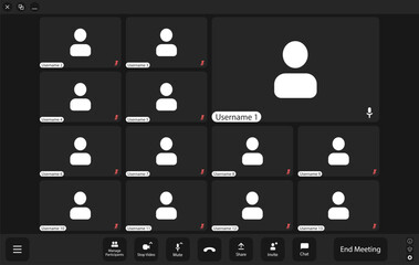 UI UX template for laptop, desktop and phone. Video meeting UI for 13 users. Modern style with new buttons