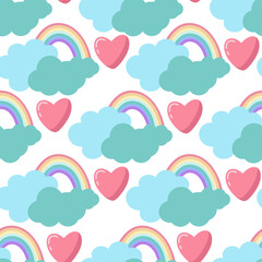 seamless love pattern with rainbows and clouds 3