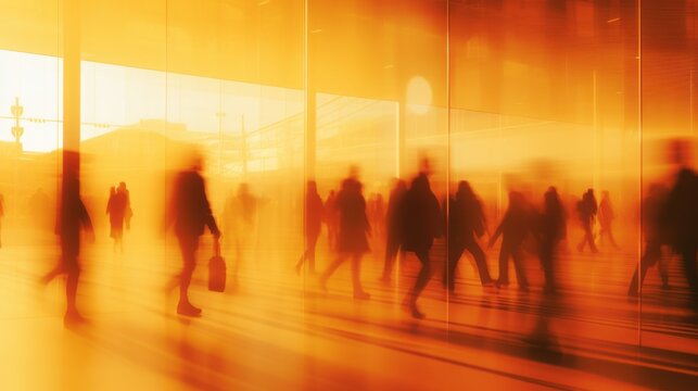 Blurry silhouettes of people in a hurry. Busy lifestyle concept