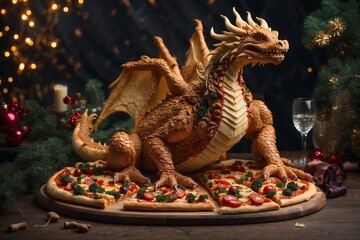New Year's pizza in the form of a dragon 2024
