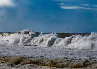 Sea waves on stormy days. Maritime unrest.