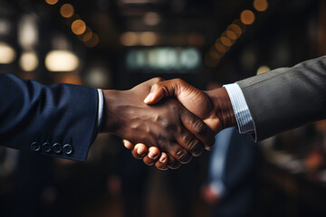 Business handshake, two corporate men shaking hands, making a deal in office
 - obrazy, fototapety, plakaty