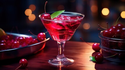 Cherry cosmopolitan with cherry liquor and cranberry juice - obrazy, fototapety, plakaty
