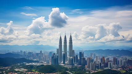 Landscape of Kuala lumpur skyline, Malaysia under cloudy blue sky - obrazy, fototapety, plakaty