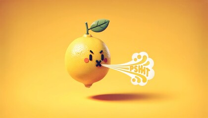 Cheerful lemon character with expressive burst