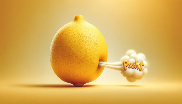 Cheerful lemon character farted with expressive burst