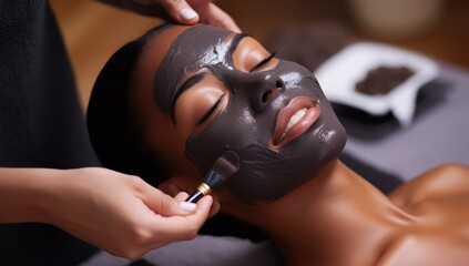 Black woman at a beauty spa. - obrazy, fototapety, plakaty
