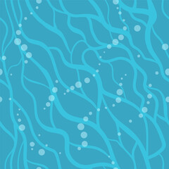 Seamless vector background in a flat style. View of the water surface from above, ripples. Sea foam, bubbles. Minimalism. Great summer background.