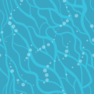 Seamless Vector Background In A Flat Style. View Of The Water Surface From Above, Ripples. Sea Foam, Bubbles. Minimalism. Great Summer Background.