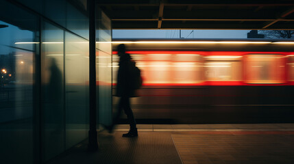 Young man using public transport to get to lovely work early in morning on cold spring day. Young man returning to pleasant home after hard day of work passing metro carriage