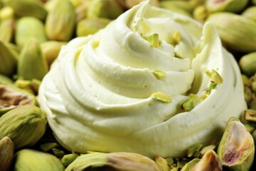 Macro Bliss of Pistachio Dream: A close-up macro shot capturing the intricate details of pistachio ice cream, a dream in every pixel