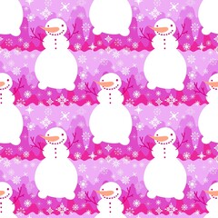 Cartoon winter ice seamless snowman and snowflakes pattern for Christmas packaging and new year