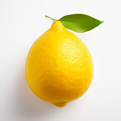 Lemon with a green leaf highlighted on a white background. Generative AI	