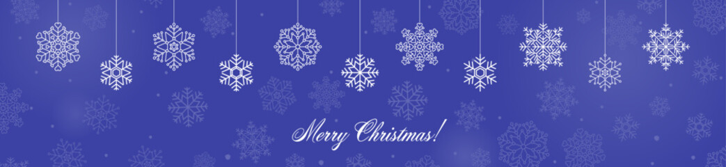 Fototapeta premium Merry Christmas banner design with snowflake vector illustration. Winter holidays concept card design to use for merry christmas cards, winter banner advertising, holiday greetings. 