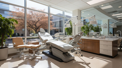 Dental clinic, dentist chair  - obrazy, fototapety, plakaty