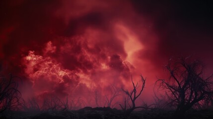 Obraz premium Dark red sky and smoke wildfire UHD wallpaper