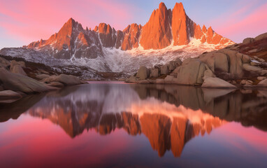 Fototapeta na wymiar Nature landscape with lake reflections and mountain range