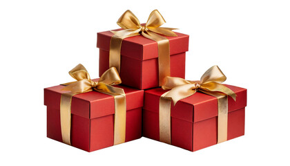 three stacked red gift boxes with golden ribbons - png - Christmas, xmas, valentine's day
