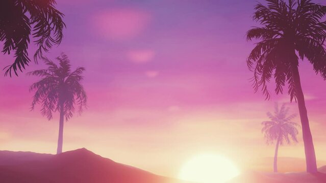 Tropical sunset with silhouette of palm tree looping animation