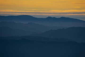 Cold Mountain Layers during a Winter Sunset in the North of Portugal, Geres National Park.
