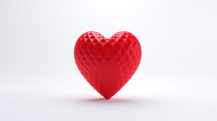 3D red heart with velvety texture isolated on white background