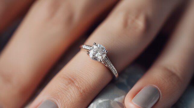 A beautiful diamond engagement ring glistening on a white background.