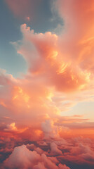 Fototapeta premium Beautiful photography of clouds in the sky, rich orange colour grade. AI generative