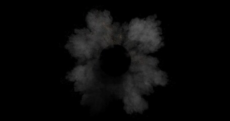 3 explosions with fire and smoke for logo reveals, slow motion, isolated on black and alpha for motion graphics. Ideal for dynamic branding visuals.