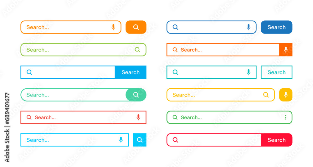Poster colorful search bar templates. internet browser engine with search box, address bar and text field. 