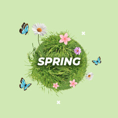 Spring, hello spring, green planet, butterflies, flowers, green plants, Greeting, hot season...