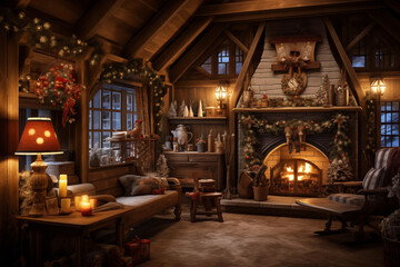 Spacious Cozy Cabin with Fireplace, Blankets on Couch, Christmas Decorations, and Majestic Daytime Mountain Views