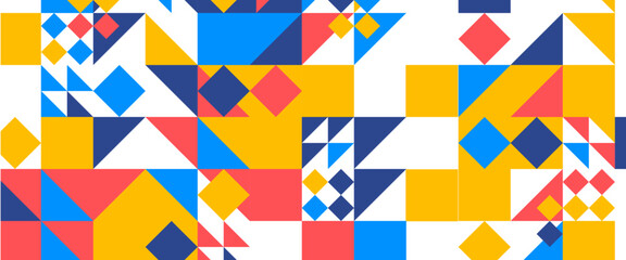 Geometric minimal pattern mosaic. Simple colorful circle shapes, modern bauhaus banner vector design Suit for wallpaper, business, corporate, institution, party, festive, seminar, and talks