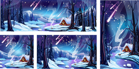 Set of Winter landscapes