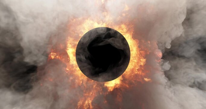 Explosion and swirling smoke around a black circle for logo reveal. alpha channel included for easy overlay in videos and presentations.