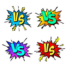 Cartoon comic background. Vs, fight versus. Comics book colorful competition poster with halftone elements. Retro Pop Art style. Vector illustration