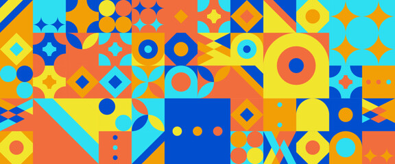 Yellow orange and blue vector abstract banners with mosaic geometric design Minimalist modern graphic design element mosaic style concept for banner, flyer, card, or brochure cover