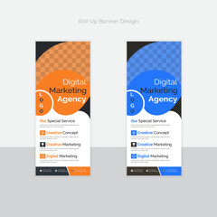 Business Roll up banner stand template design, modern portable stands corporate roll-up banner layout, pull up, polygon background, vector illustration, business flyer, brochure, Corporate