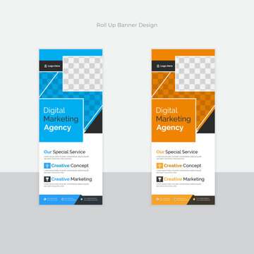 Business Roll up banner stand template design, modern portable stands corporate roll-up banner layout, pull up, polygon background, vector illustration, business flyer, brochure, Corporate 
