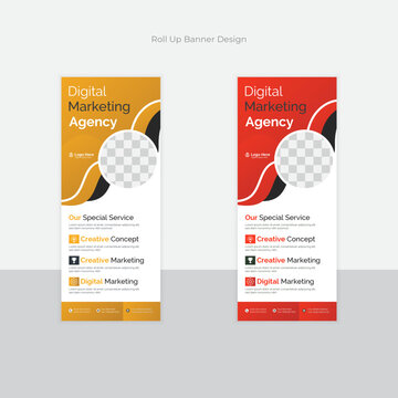 Business Roll up banner stand template design, modern portable stands corporate roll-up banner layout, pull up, polygon background, vector illustration, business flyer, brochure, Corporate 
