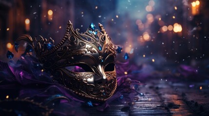 A vibrant carnival unfolds colorful masks adorning people's faces, creating atmosphere of joy, festivity, mystery. mask showcase intricate designs, adding element of elegance to lively celebration.