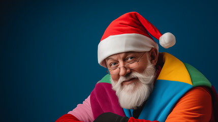 A close-up portrait of a modern Santa Claus. Funny New Year or Christmas concept.