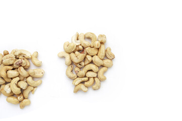 Cashew nuts on white background.