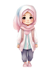 Watercolor Hijab Clipart Graphics Bundle Set of 48 Happy Anime Hijabi Graphic PNGs | Instant Download | Muslimah Characters for Social Media