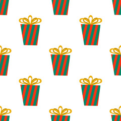 Seamless pattern with red-green striped gifts