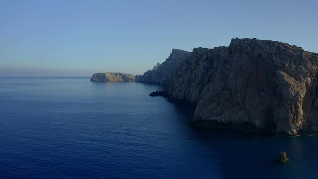 Aerial drone view of Capo Caccia cape in Sardinia, Italy