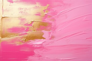 A vibrant abstract with a luxurious touch, featuring strokes of pink and gold paint on a smooth...